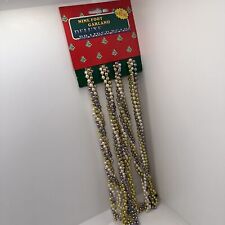 9 Ft Christmas Garland Deluxe Braided Beads Gold & Ivory & Silver Vintage NOS picture