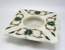4.5 Inches White Marble Ash Tray Malachite Stone Inlay Work Hotel Decor Ash Tray picture