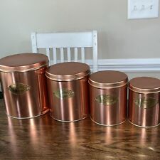 VTG Ballonoff Copper Tone Canisters Brass Labels Flour Sugar Coffee Tea Projects picture