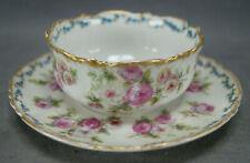 GDA Limoges CHF721 Pink Roses Blue Forget Me Nots & Gold Ramekin & Saucer D picture