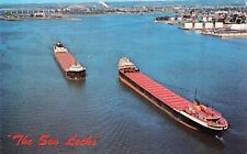 Soo Locks MI Michigan Edmund Fitzgerald Freighter Ship Harbor Vtg Postcard C54 picture