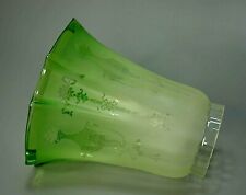 19c. Antique French Frosted Galss Oil Lamp Shade Cone Acid Etches Frosted Green picture