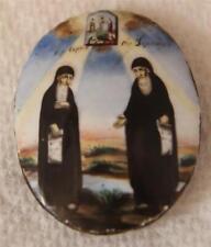 Antique Russian Orthodox Miniature Enamel Finift Icon Sergius & Herman c.1890 picture
