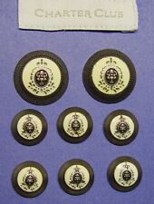 8 CHARTER CLUB antique style dark silver metal w/white enamel motif used buttons picture