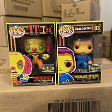 Funko Pop Horror EXCLUSIVE Blacklight PENNYWISE 55 & MICHAEL MYERS 03 Set Of 2 picture