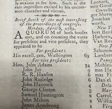 1789 Philadelphia Newspaper Magazine George Washington Elected President 1st picture