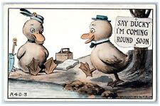 c1910's Anthropomorphic Ducks Say Ducky I'm Coming Round Soon Antique Postcard picture