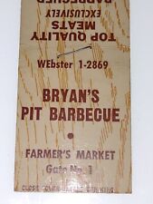 Vtg Matchbook Cover Brian's Pit BBQ Farmers Market Webster Restaurant History picture