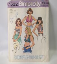 Vintage 70s Simplicity 7532 P6 Mod Hip 70s Y2K Bra Halter Crop Tops 4 Styles CUT picture