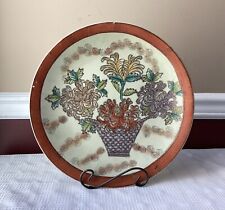 VTG Large Chinese Porcelain Platter, Orange Floral-design, 13 7/8