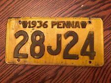 1936 Pennsylvania License Plate 28J24 Yellow Penna picture
