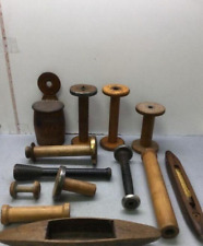 Lot of Assorted Wooden Spool, Spindle and shuttle Pieces picture