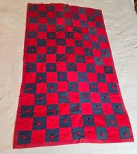 Vintage Handmade  Red and Blue Colored Square Patchwork Lap Quilt 46
