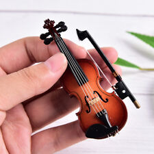 Mini Violin Miniature Musical Instrument Wooden Model with Support and Case H XE picture