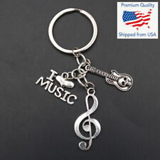 I Love Music Charm Skull Guitar Treble Clef Keychain Musician Band Player Gift picture