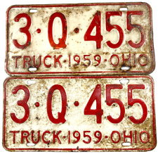 Ohio 1959 License Plate Set Garage Truck Man Cave Vintage Wall Decor Collector picture