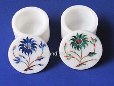 Set of 2 Piece Marble Rubber Band Box Gemstone Inlay Work Jewelry Box 2.5 Inches picture