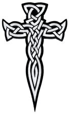 LARGE CELTIC CROSS DAGGER iron-on PATCH embroidered IRISH RELIGIOUS WHITE EMBLEM picture