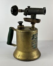 Vintage Montgomery Ward Eclipse Quality Brass Blow Torch Green Wood Handle picture