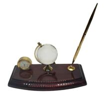 Vintage Stunning Ryco Wooden Desktop Set With Globe, Clock , Pen Holder picture