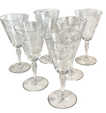 Vintage water goblets 50s crystal optic bowl etched flowers leaves clear color picture