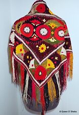 Uzbek Tajik Suzani Silk Hand Embroidered Textile Shawl Triangle Dress Part Vtg# picture