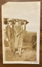 Vintage 1928 Man & Woman Antique Car Fashion Real Photo Photograph P6h6 picture