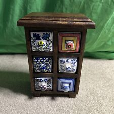 Wood Ceramic Porcelain Apothecary Spice Cabinet Box Tea Jewelry 6 Drawers picture