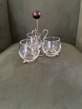 Cool Mid Century Modern Condiment Caddy Set Chrome Wood with Glass Cups picture