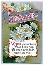 Language Of Flowers Romance Postcard White Chrysanthemum Sincerity 1910 Antique picture