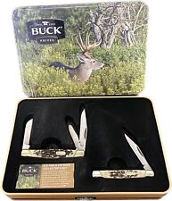 Buck Knife 373 & 379 Trio Solo Pocket Knife Set Collector Tin Black Pakkawood picture