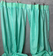 Vintage Curtains Aqua 2 Panels Pinch Pleats 26 W x 48 L Sheer Plaid Unused MCM picture