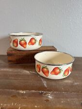 Vintage Kobe Enameled Bowls, Strawberries & Cream, Set Of 2, Nesting picture