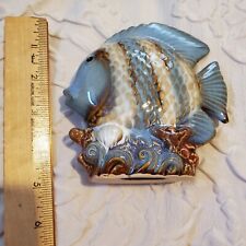 Vintage Unbranded Handpainted Ceramic Fish Blues Grays Browns 5 X 5 No Chips  picture