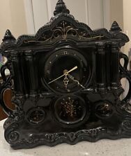 Unique Black Gold Mantel Clock Porcelain - BATTERY WORKS picture