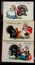 Lot of 3 ~Vintage Thanksgiving Postcards with Children~Turkeys~d378 picture