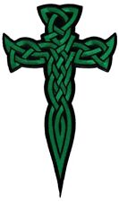 LARGE CELTIC CROSS DAGGER iron-on PATCH embroidered IRISH RELIGIOUS GREEN EMBLEM picture