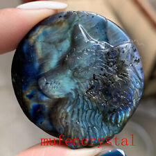 1PC Natural Labradorite Quartz Hand Carved Crystal Wolf Skull Reiki Healing picture