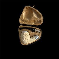 Block Meerschaum Pipe 925 silver carve unsmoked smoking tobacco w case MD-276 picture