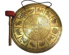50 CM Tibetan calendar carved Gong & mallet - Deep resonating  gongs healing picture