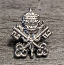 Catholic Holy See Coat Of Arms Crest Silver-Tone Discountinued Lapel Pin picture