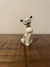 Vintage Ceramic Siamese Cat Figurine 1950’s Stamped Japan Blue Rhinestone Eyes picture