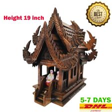 Large Thai Spirit House Teak Wood Wooden Buddha Amulet Worship Height 19” Handcr picture