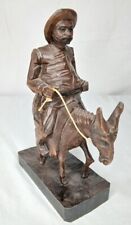 Vintage Spanish Ouro Artesania Hand Carved Sancho Panza Wood Figurine Man Donkey picture
