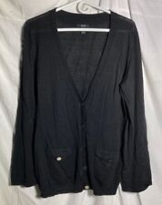 Vtg Alfani Long Sleeve Linen Cotton Button V-Neck Pocket Sweater Women's Black L picture