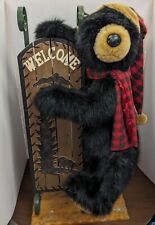 RARE DAN DEE BLACK BEAR WELCOME DISPLAY HOLDING SLED WOODEN STAND 40”  20+ LBS picture