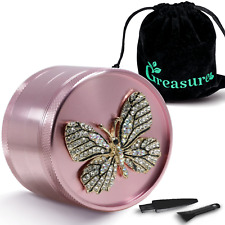 Tobacco Herb Grinder Pink Butterfly 2.5 inch- Aluminum 4 Piece  USA picture