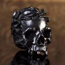 Human Skull & Crown Horn Carving Memento Mori Sculpture Netsuke Figurine 16.68 g picture
