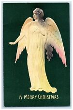 Beautiful~Embossed Airbrushed Angel~Antique 1909 Christmas Postcard~g323 picture