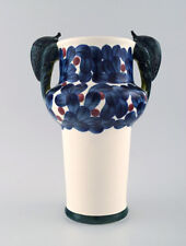 Aluminia, Copenhagen, rare snail vase, hand painted with snails and floral motif picture